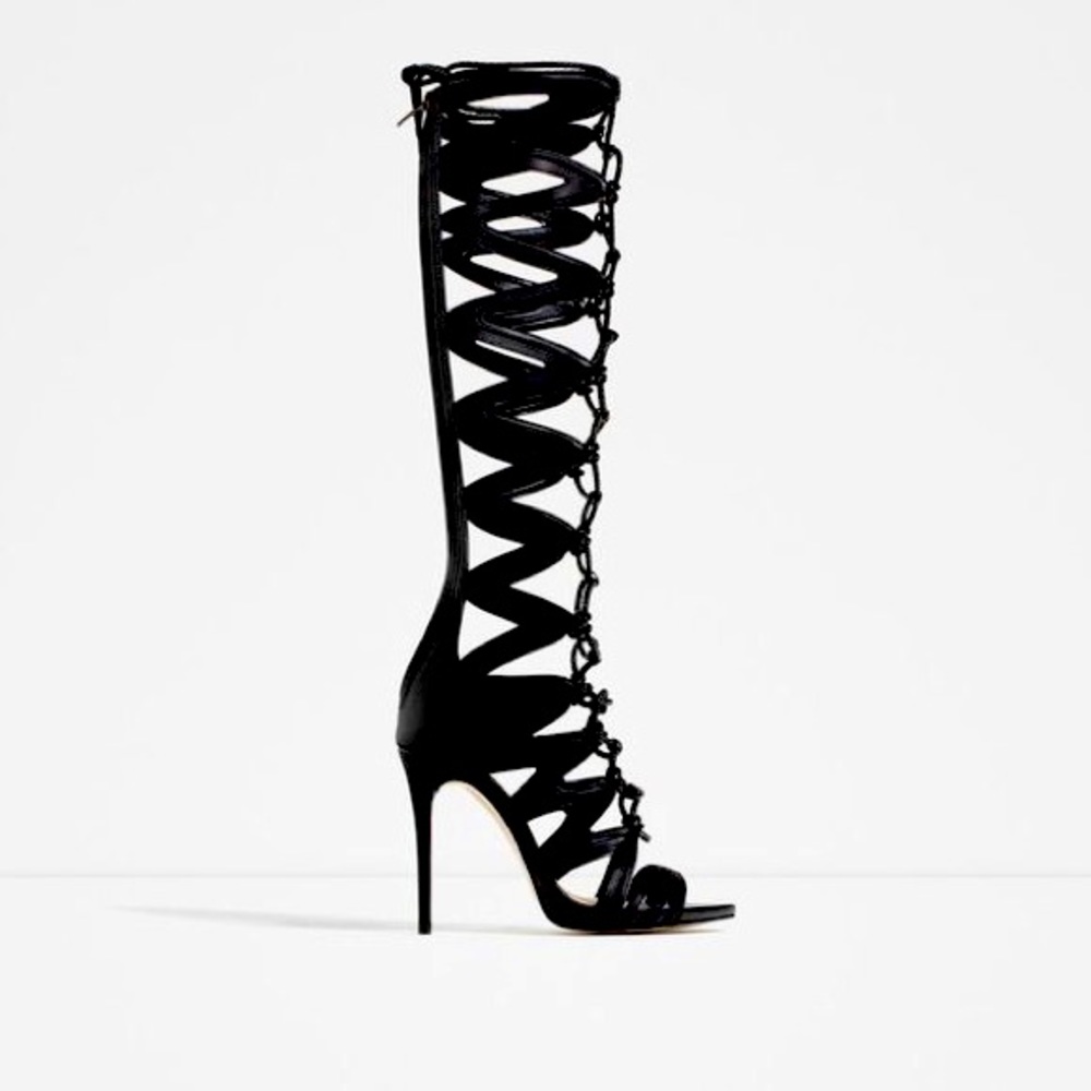 ZARA LEATHER KNEE HIGH GLADIATOR HEELS